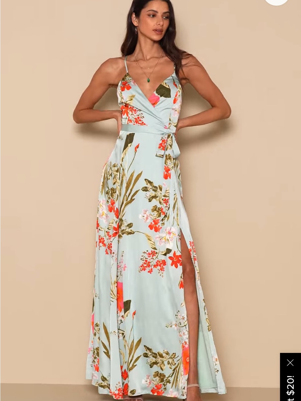 Lulus Floral Wrap Maxi Dress - Mint Floral